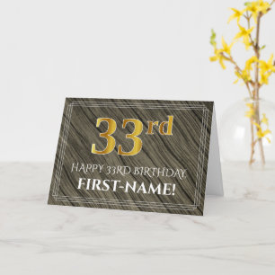 Carte Elégant 33ème anniversaire : Faux Wood, Faux Gold