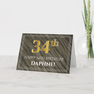 Carte Elégant 34ème anniversaire : Faux Wood, Faux Gold