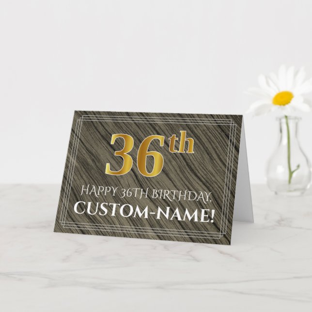 Carte Elégant 36ème anniversaire : Faux Wood, Faux Gold  (Petite plante)