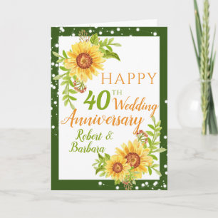 Carte Élégant 40e anniversaire Mariage floral tournesol