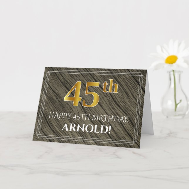 Carte Elégant 45ème anniversaire : Faux Wood, Faux Gold  (Petite plante)