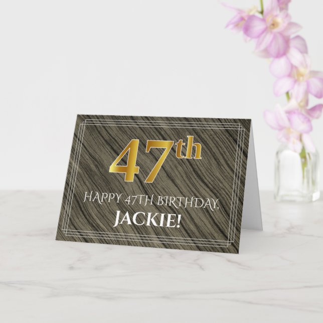 Carte Elégant 47ème anniversaire : Faux Wood, Faux Gold  (Orchidée)