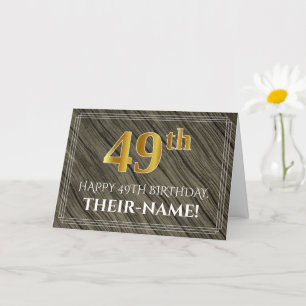 Carte Elégant 49e anniversaire : Faux Wood, Faux Gold Lo
