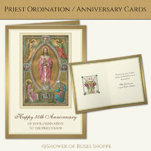 Carte Élégant 50e anniversaire Ordination Prêtre Jésus