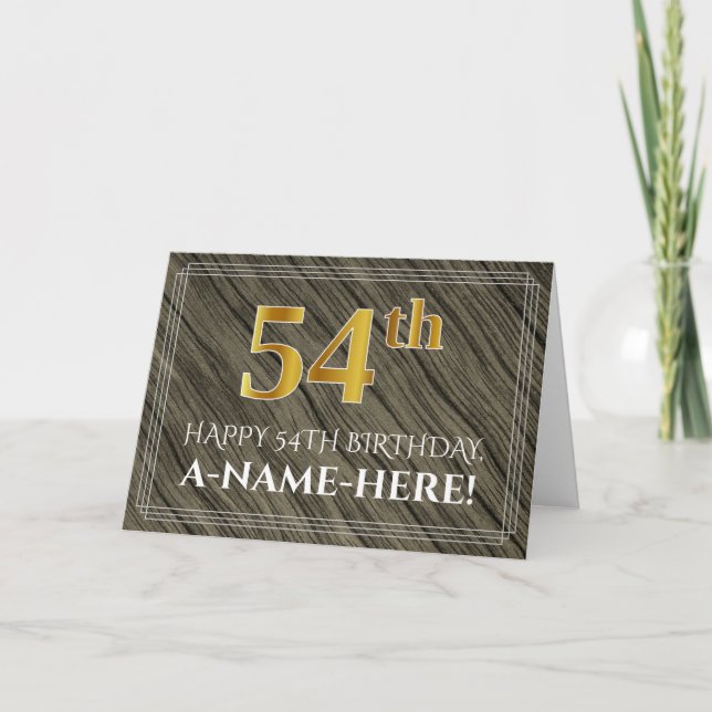Carte Elégant 54ème anniversaire : Faux Wood, Faux Gold  (Devant)