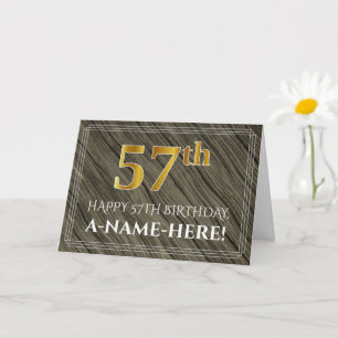 Carte Elégant 57ème anniversaire : Faux Wood, Faux Gold