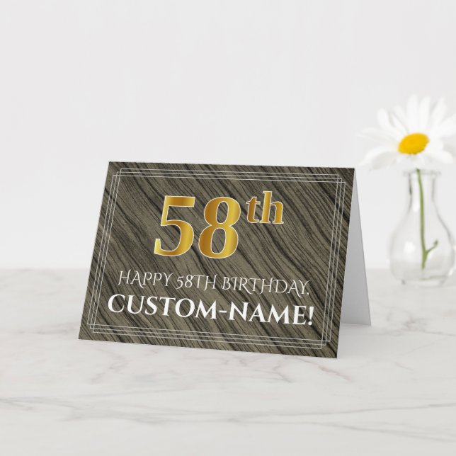 Carte Elégant 58ème anniversaire : Faux Wood, Faux Gold  (Petite plante)