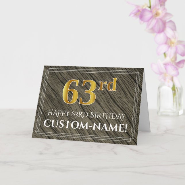 Carte Elégant 63ème anniversaire : Faux Wood, Faux Gold  (Orchidée)