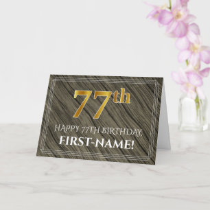 Carte Elégant 77ème anniversaire : Faux Wood, Faux Gold 