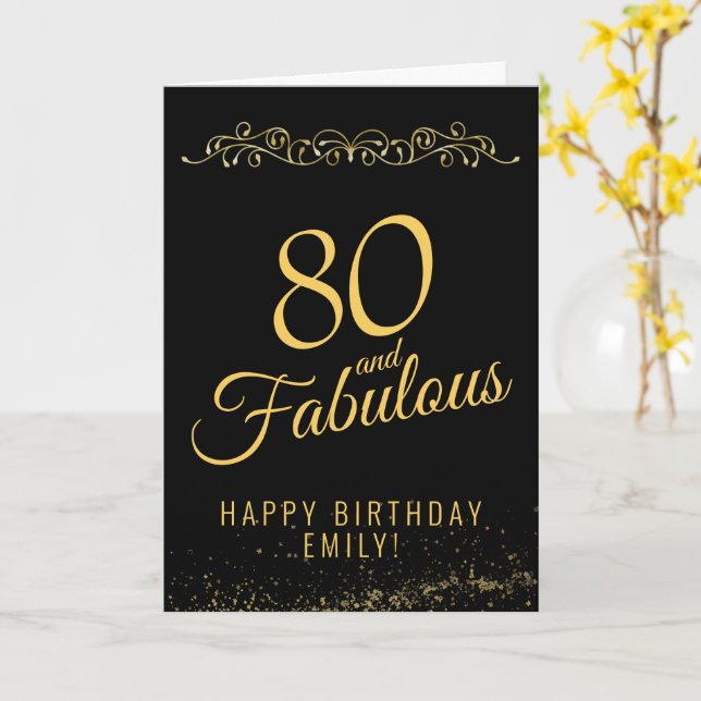 Carte Elegant 80 and Fabulous Ornament 80th Birthday (Fleur jaune)