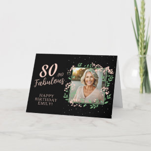 Carte Elégant 80 et Fabulous Flower 80th Birthday Photo