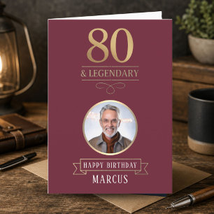 Carte Élégant 80e anniversaire légendaire Burgundy & Or
