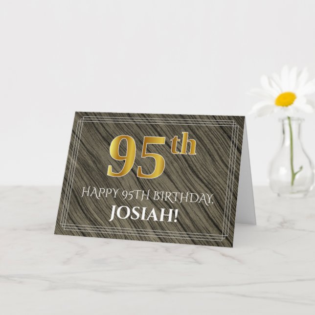 Carte Elégant 95ème anniversaire : Faux Wood, Faux Gold  (Petite plante)