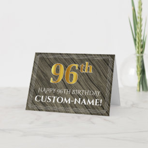 Carte Elégant 96ème anniversaire : Faux Wood, Faux Gold 