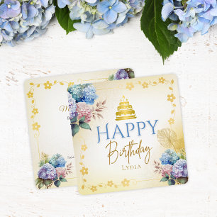 Carte Élégant Anniversaire Personnalisé avec Hydrangea P