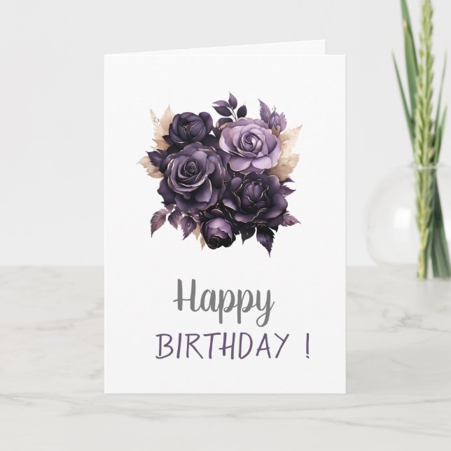 Carte Elegant Anniversaire Roses Foncées Violettes (Devant)