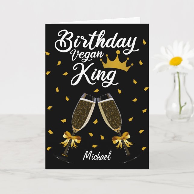 Carte Elégant anniversaire Vegan King Gold et Black (Petite plante)