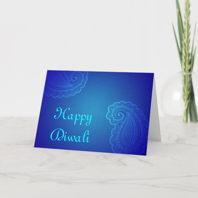 Carte Elegant Aqua Blue Paisley Happy Diwali (Devant)