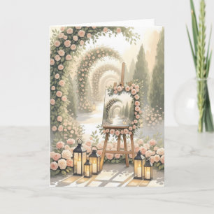 Carte élégant arc de fleur de jardin à la mariage