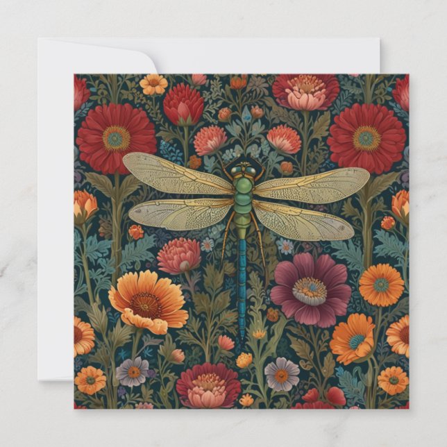 Carte Elegant art nouveau Autumn floral Dragonfly (Devant)