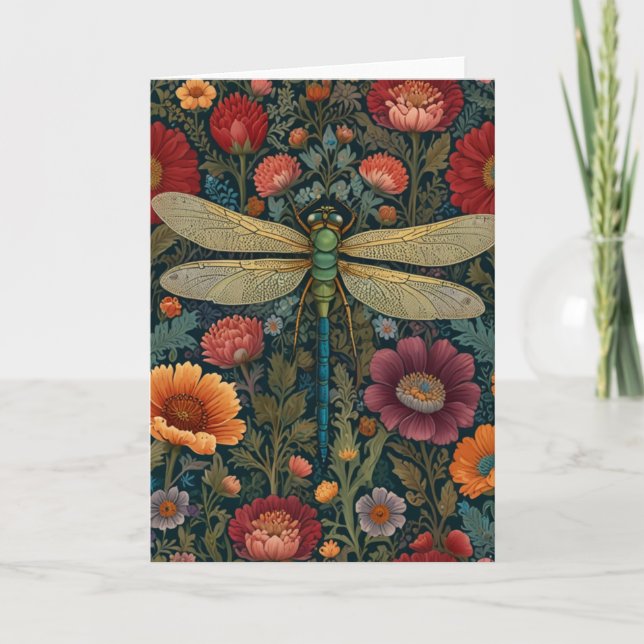 Carte Elegant art nouveau Autumn floral Dragonfly (Devant)