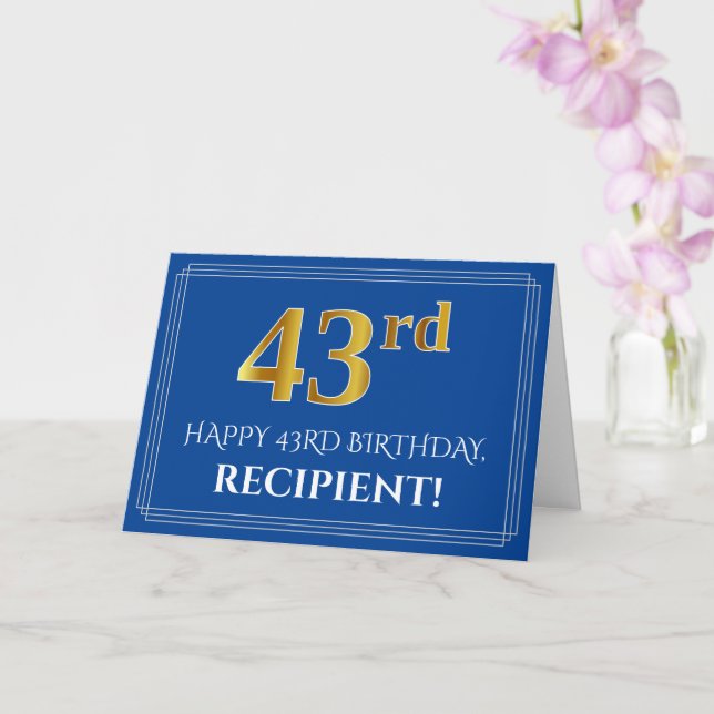 Carte Élégant aspect or faux 43e anniversaire, nom (bleu (Orchidée)