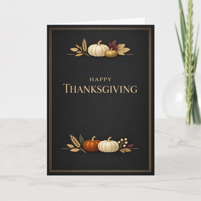 Carte Elegant Black and Gold Happy Thanksgiving Pumpkin (Devant)