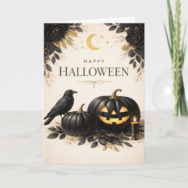 Carte Elegant Black Pumpkins Gothic Halloween (Devant)
