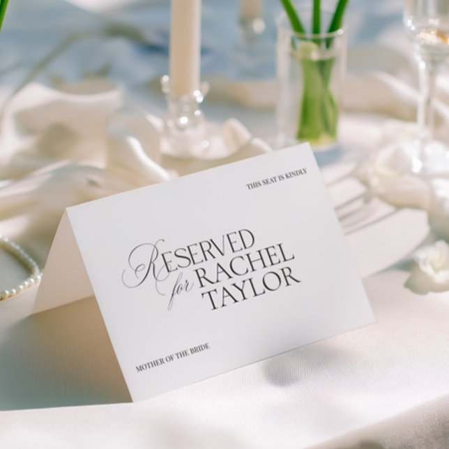 Carte Elegant Black & White Wedding Reserved Place Card (Elegant Black & White Wedding Reserved Place Card)