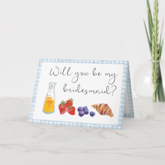 Carte Elégant bleu En vichy Brunch Bridesmaid Propositio (Devant)