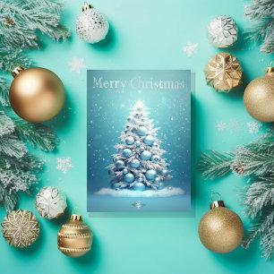Carte Elégant bleu et argent Noël photo vacances