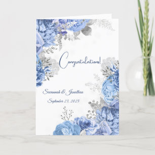 Carte Élégant bleu floral Mariage personnalisé