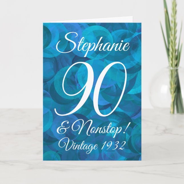 Carte Élégant Bleu Océan 90 & Anniversaire Non Stop (Devant)
