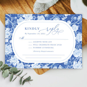 Carte Elégant Blue Chinoiserie Bird Peony Wedding RSVP