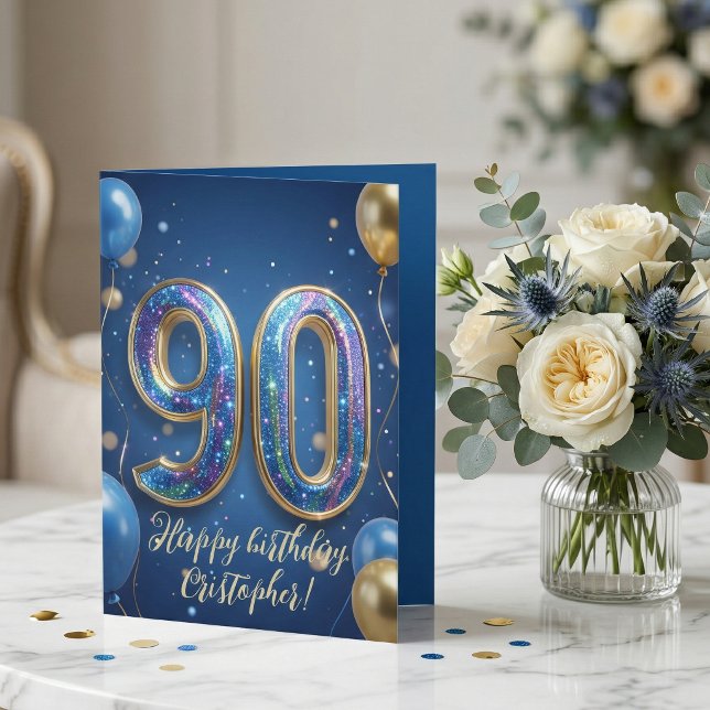 Carte Elegant Blue Gold Sparkly Balloons 70th Birthday (Créateur téléchargé)