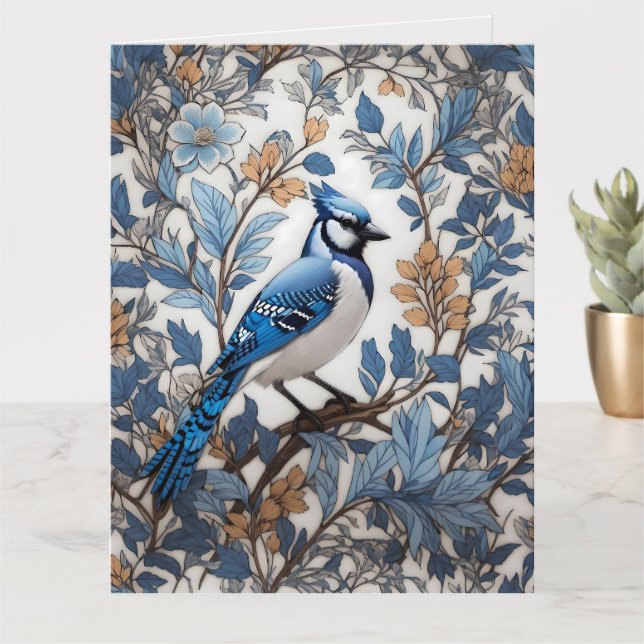 Carte Elégant Blue Jay William Morris inspiré (Petite plante)