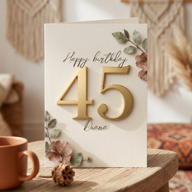 Carte Elegant Blush Botanical Faux Gold 45th Birthday (Créateur téléchargé)