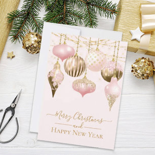 Carte Élégant Blush Pink Or Ornements Joyeux Noël