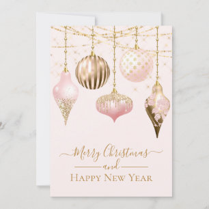 Carte Élégant Blush Pink Or Ornements Joyeux Noël