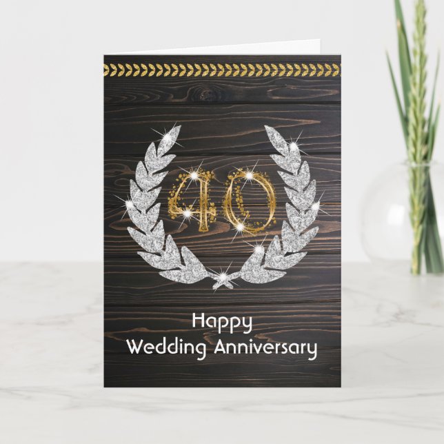 Carte Élégant Bois Rustique 40e Anniversaire de Mariage  (Devant)