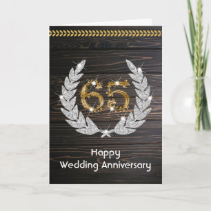 Carte Élégant Bois Rustique 65e Anniversaire de Mariage 