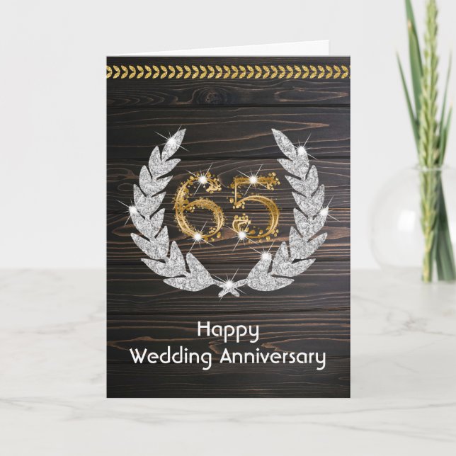 Carte Élégant Bois Rustique 65e Anniversaire de Mariage  (Devant)
