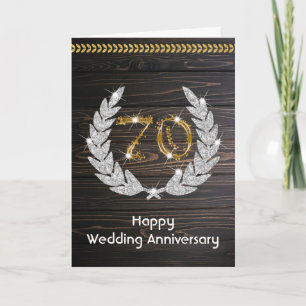 Carte Élégant Bois Rustique 70e Anniversaire de Mariage 