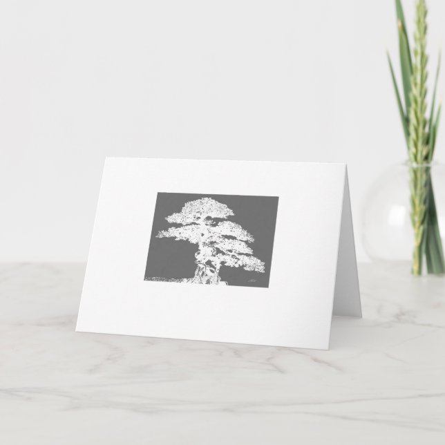 Carte élégant Bonsai arbre art gris et blanc (Devant)
