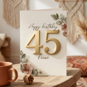 Carte Élégant Botanique Rose Faux Or 45e Anniversaire