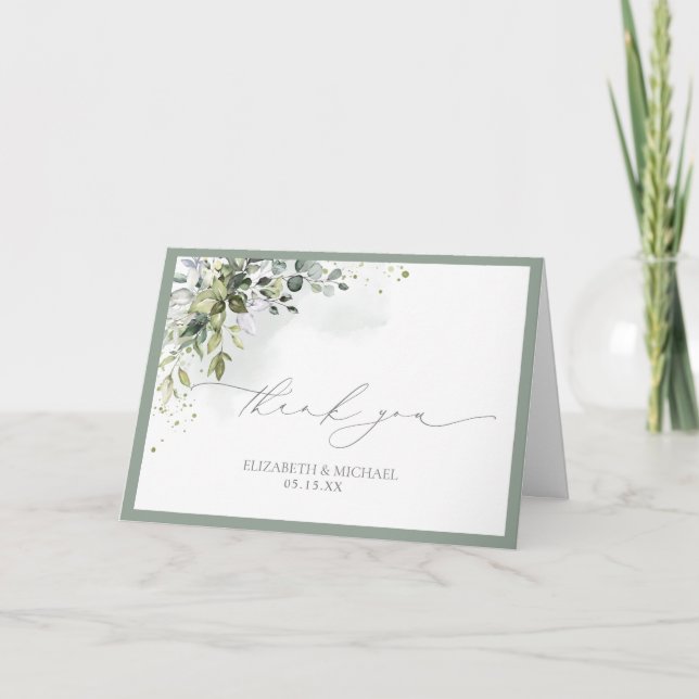 Carte Élégant Botanique Verdure Mariage photo floral (Devant)
