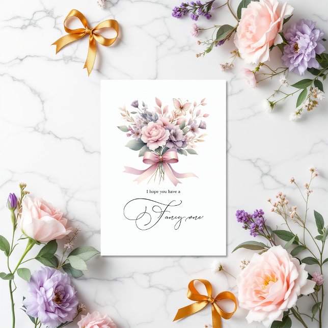 Carte Elégant Bow Floral "Fancy One" Personnalisé Annive (Elegant Floral Bow "Fancy One" Custom Birthday Card)