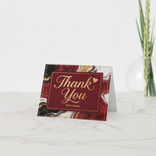 Carte Elegant Burgundy Marble & Gold Thank You  (Devant)