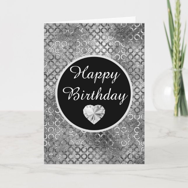 Carte Elégant Cercles Noir et Argent Foil Anniversaire (Devant)