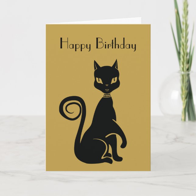 Carte Élégant chat noir Joyeux anniversaire (Devant)